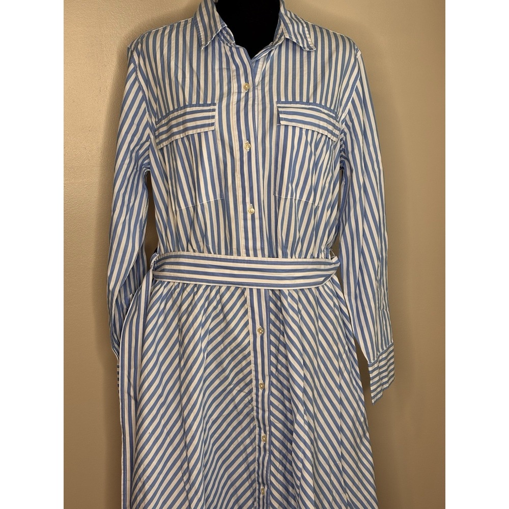 Free Assembly Women's Blue & White Stripe Button Up Dress W/ Pockets Size Large